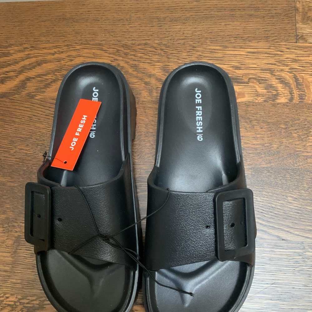 JOE FRESH Slip On Black Buckle Sandals Womens Size 9 BRAND NEW Light Weight - Picture 6 of 7